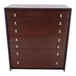 Paul Frankl for Johnson Brass X Pulls High Chest of Drawers Dresser Cabinet
