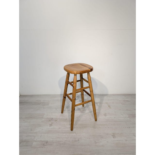 Pine Bar Stool with Backrest Wooden bar stools made of pine wood. The furniture is in good condition and suitable for home...