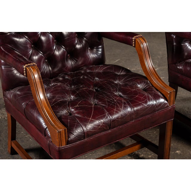 Late 20th Century Pair of Tufted Leather Square-Back Dining Chairs in Oxblood For Sale - Image 15 of 17
