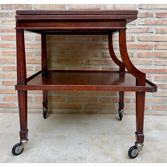 Early 20th Century Cherry Wood Serving Bar Cart with Removable Tray, 1940s For Sale - Image 18 of 18