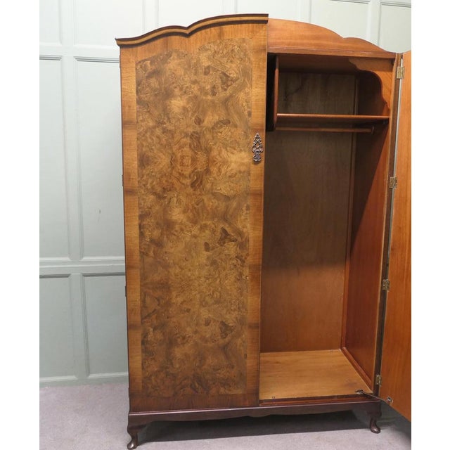 1930s Vintage Art Deco Bur Walnut Compact Shelved Wardrobe, 1930 For Sale - Image 5 of 8