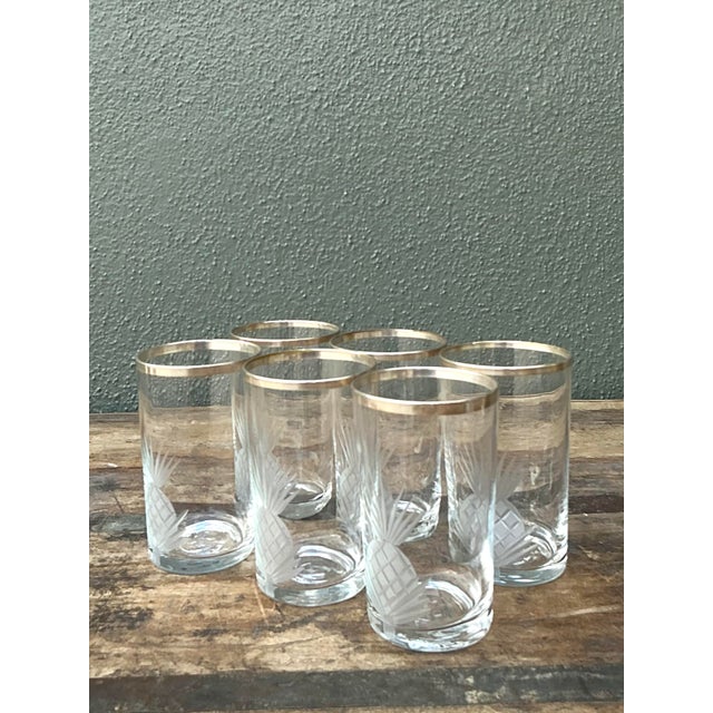 Metal Vintage Etched Pineapple Glasses - Set of 6 For Sale - Image 7 of 12