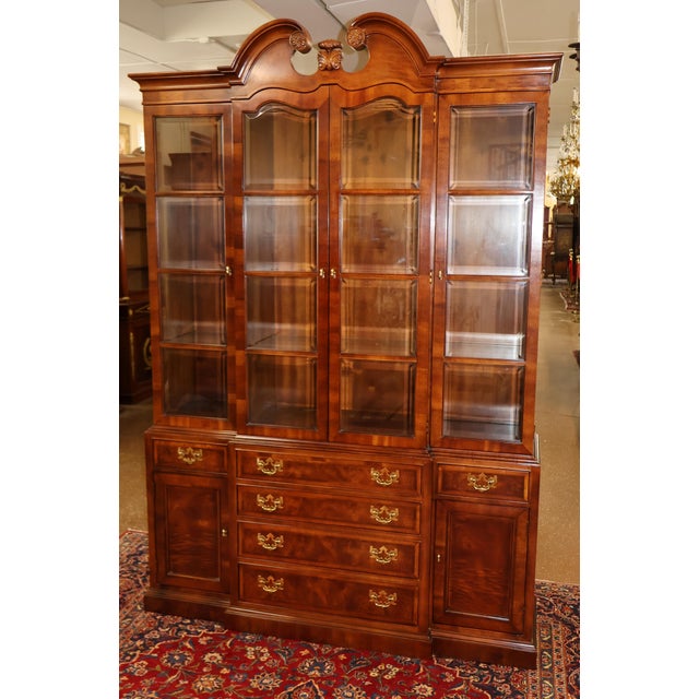 Henredon Henredon Aston Court Burl Wood Beveled Glass Bookcase China Cabinet Breakfront For Sale - Image 4 of 18