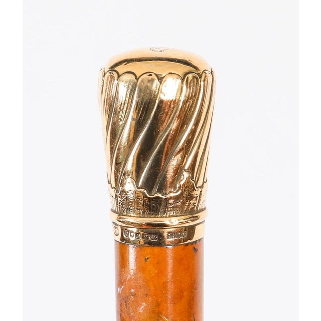 Antique Walking Stick Cane in 18k Gold Pommel, 1800s For Sale - Image 6 of 11