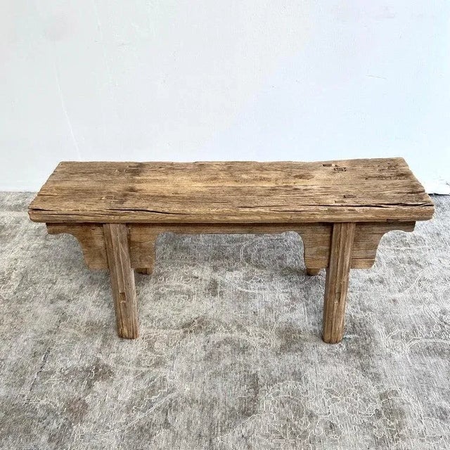 Elm Wood Bench With Apron For Sale - Image 9 of 12