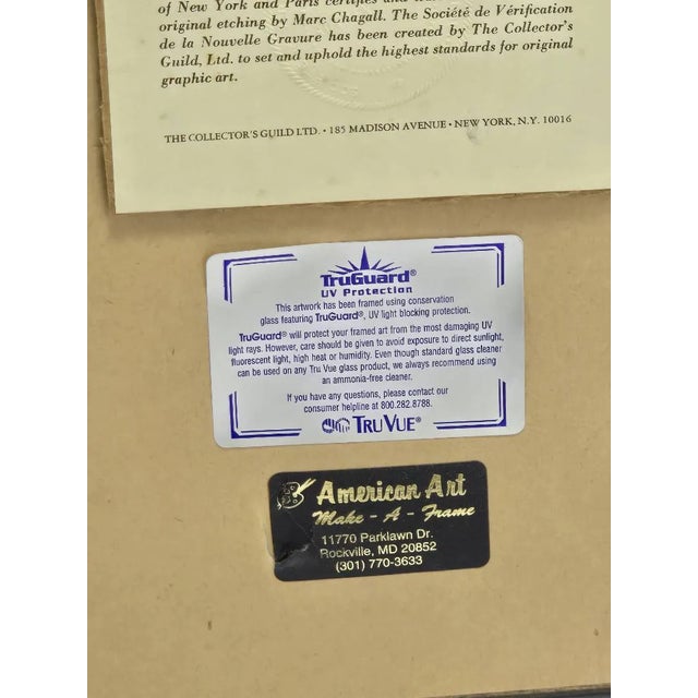 Marc Chagall Vintage Marc Chagall "Granada" Restrike Etching, Collector's Guild Edition, Professionally Framed, 1960s For Sale - Image 4 of 15