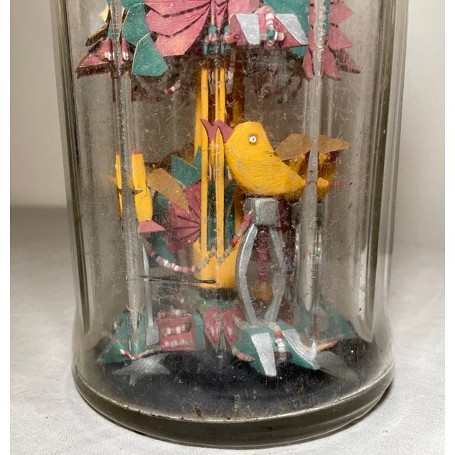Antique Handmade Whimsical Folk Art Mixed Media Wood Glass Sculpture in Bottle For Sale - Image 15 of 18