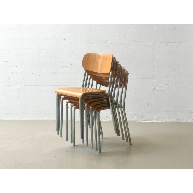 Wood Vintage Stacking Chair in Plywood and Tubular Steel, 1970s For Sale - Image 7 of 18