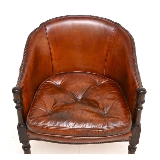 Brown Vintage Georgian Style Leather Armchair, 1930 For Sale - Image 8 of 11