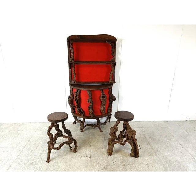 Vintage Vine Wood Branch Bar with Stools, 1950s, Set of 4 For Sale - Image 9 of 10