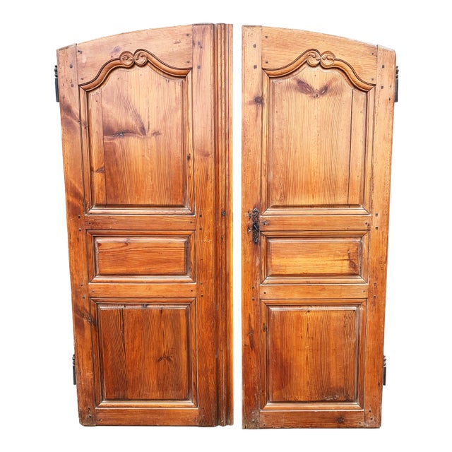 18th C Antique French Pine Armoire Doors - A Pair For Sale