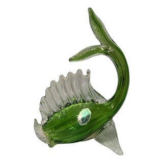 Green Murano Glass Fish Sculpture with Gold, Italy, 1960s For Sale