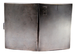 Brushed Silver Cigarette Case with Interior Cigarette Holder, Monogram Card and Hinged Lid