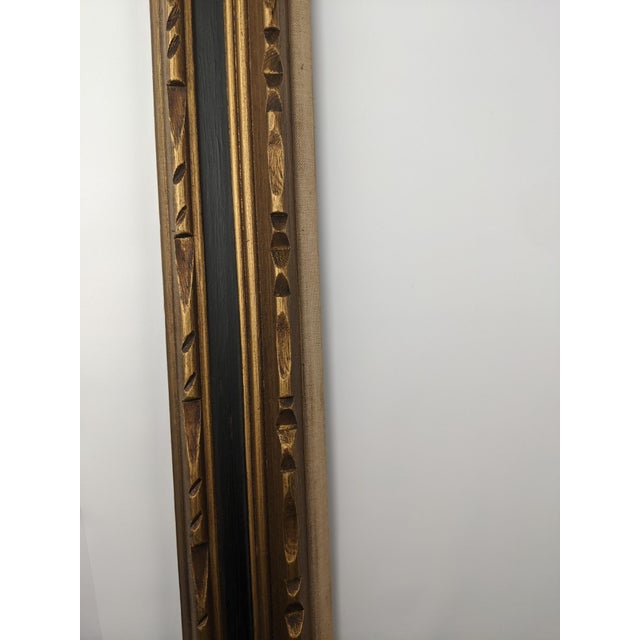 Large Vintage Carved Wood Picture Frame in Gold & Deep Blue With Cream Linen Liner For Sale - Image 11 of 15