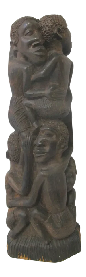 Vintage Makonde Tree of Life Wood Carving Sculpture Signed Amisi
