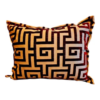 Gerald Charles Tolomeo Rectangular Clarence House Cut Velvet Greek Key Throw Pillow For Sale