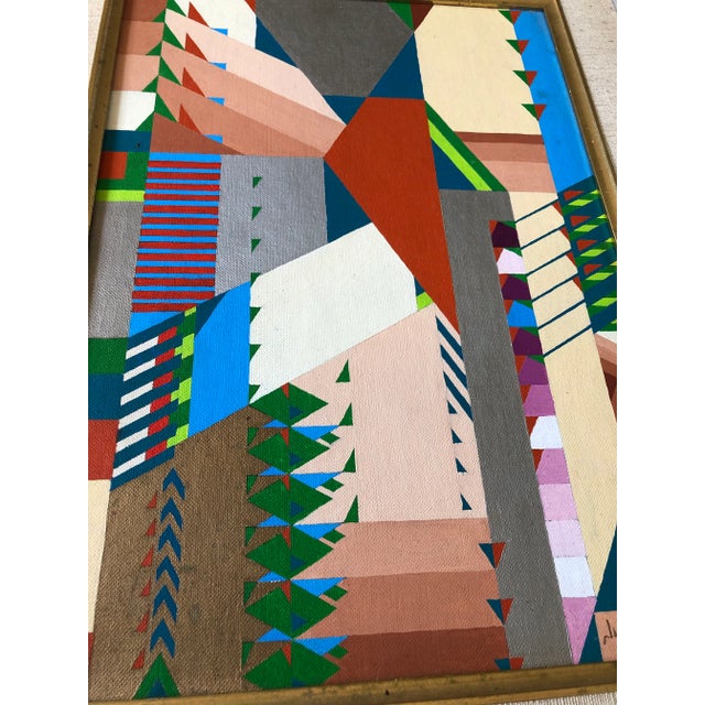 Mid 20th Century 1962 “Allocation I” Abstract Geometric Oil Painting on Canvas Board by Jack Justice, Framed For Sale - Image 5 of 13