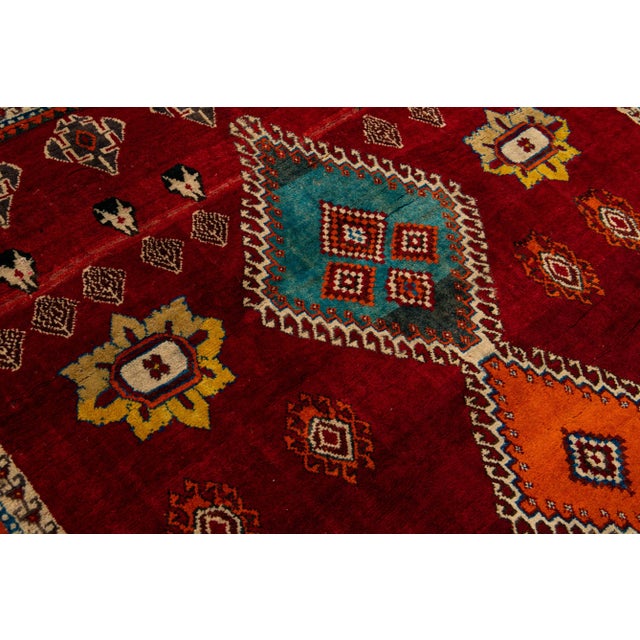 Red Vintage Shiraz Handmade Pictorial Designed Wool Rug For Sale In New York - Image 6 of 10