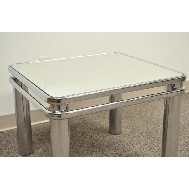 Late 20th Century Mid Century Modern Baughman Style Tubular Chrome Glass Mirror Accent Side Table For Sale - Image 5 of 11
