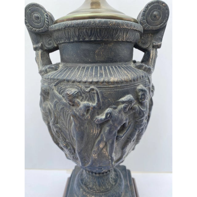 Plaster Figural Urn Vase Table Lamp on Plinth Wood Base For Sale In Philadelphia - Image 6 of 13