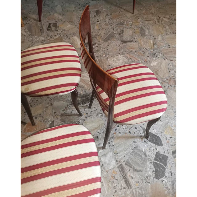 Chairs in Wood and Cream & Burgundy Fabric, 1960s, Set of 6 For Sale - Image 9 of 18