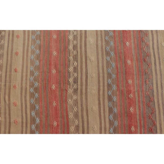 Vintage Turkish Kilim With Stripes in Blue, Tan, Brown, Cream and Orange For Sale - Image 9 of 12