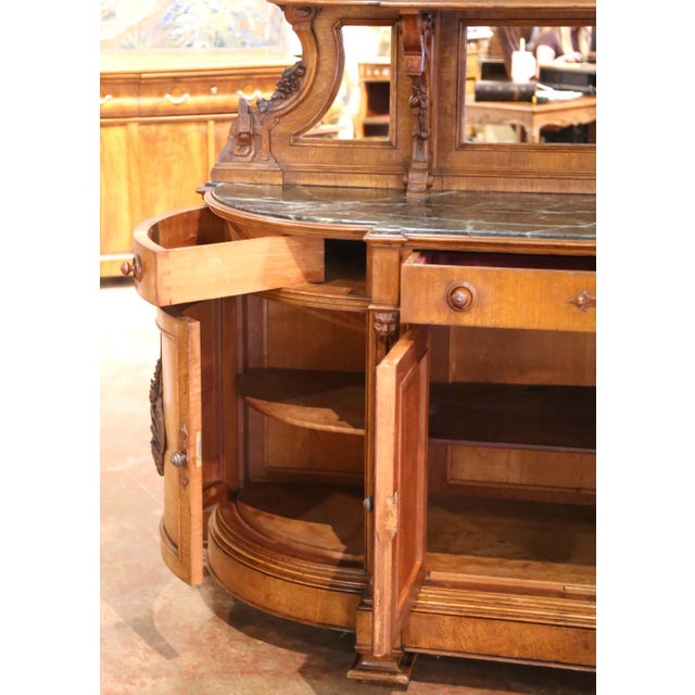 Forest Green 19th Century French Saint Hubert Carved Oak Hunt Buffet With Marble Top For Sale - Image 8 of 16
