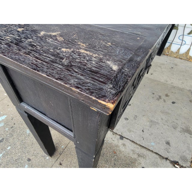 1990s Rustic Black Wood Console Table For Sale - Image 17 of 18