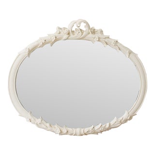 French Vintage Painted Carved Wood Oval Mirror For Sale