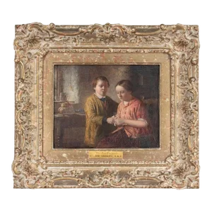 19th Century Oil on Mahogany Board by William M Hensley (British 1819-1883) Titled the Cut Finger