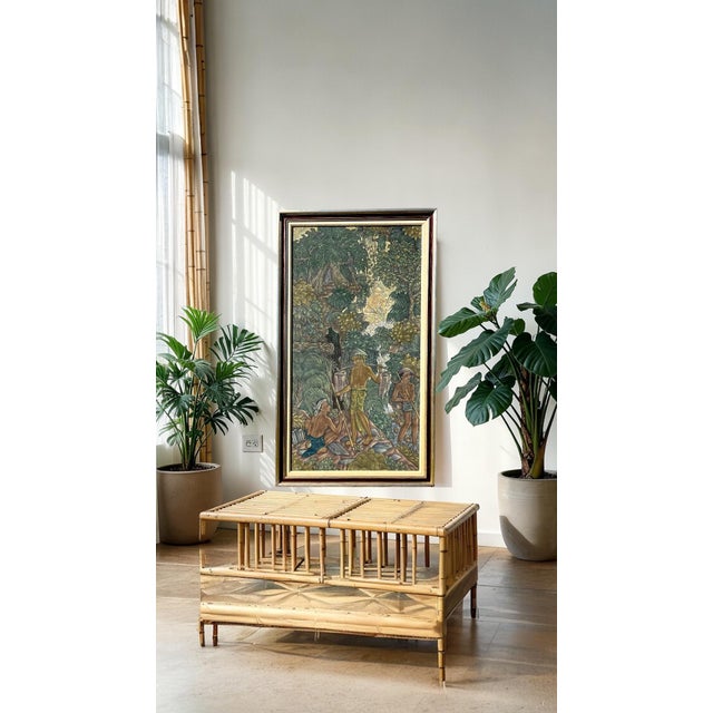 1950s 1950s Large Traditional Balinese Framed Silk Signed Ubud Painting For Sale - Image 5 of 11