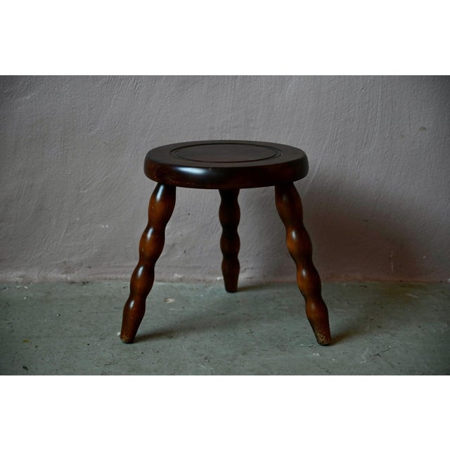 Rustic Bohemian Turned Wood Tripod Stool, 1960s For Sale - Image 3 of 7