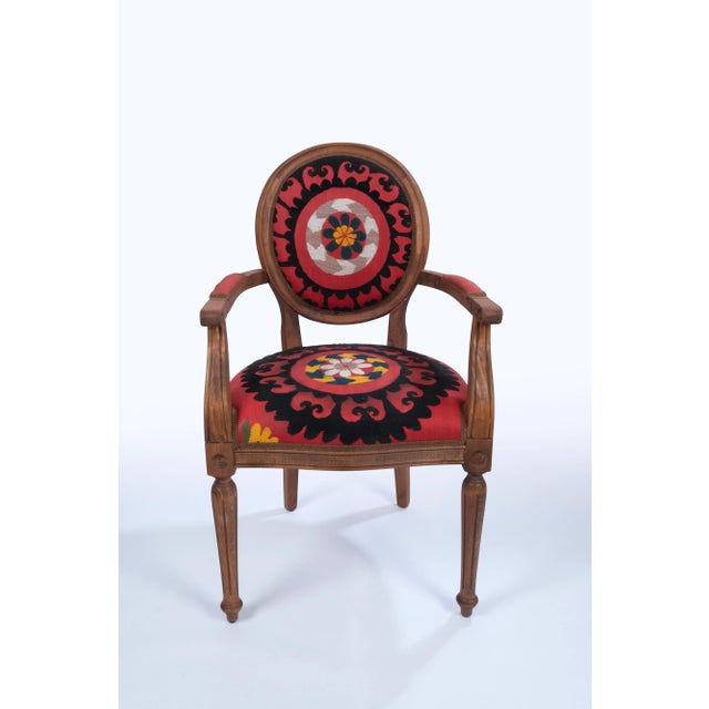 Vintage Wooden Suzani Armchair - Diningroom Chair With Bergere Style For Sale - Image 13 of 13