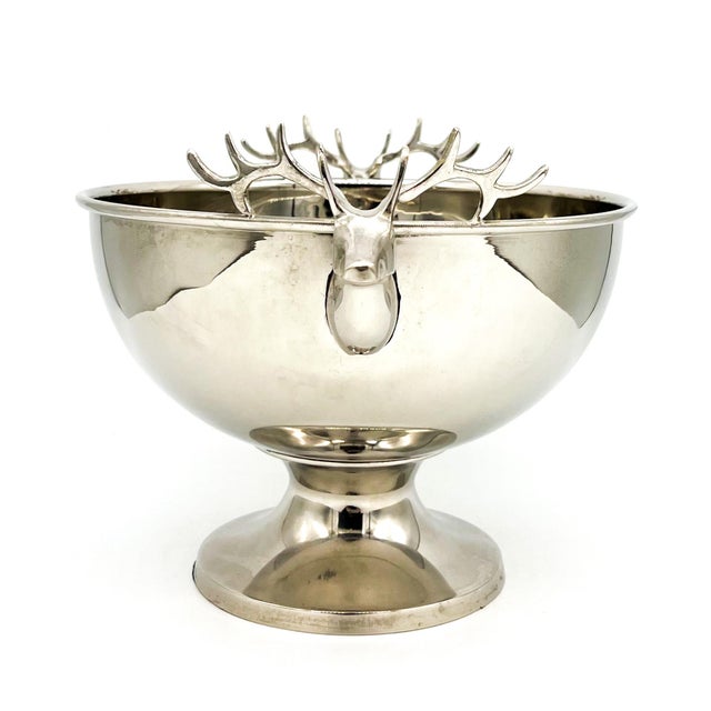 Vintage Polished Stainless Steel Deer Head Pedestal Bowl / Wine Cooler – Equestrian / Lodge / English Country For Sale In Houston - Image 6 of 11
