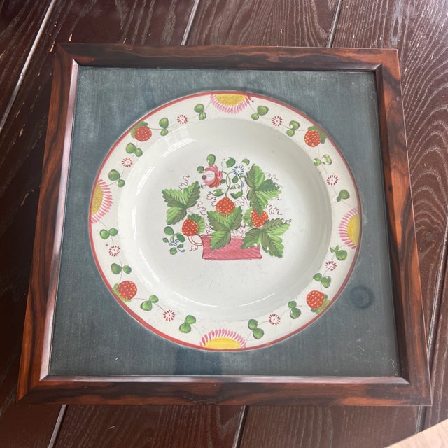 Antique English Staffordshire Strawberry Plate in Custom Rosewood Display Box