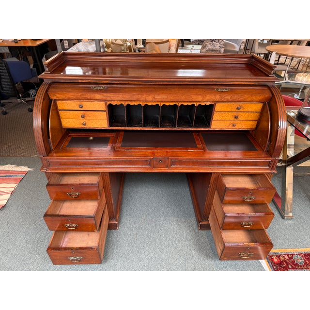 English Roll Top Victorian Secretaire, Circa 1860 For Sale - Image 4 of 12