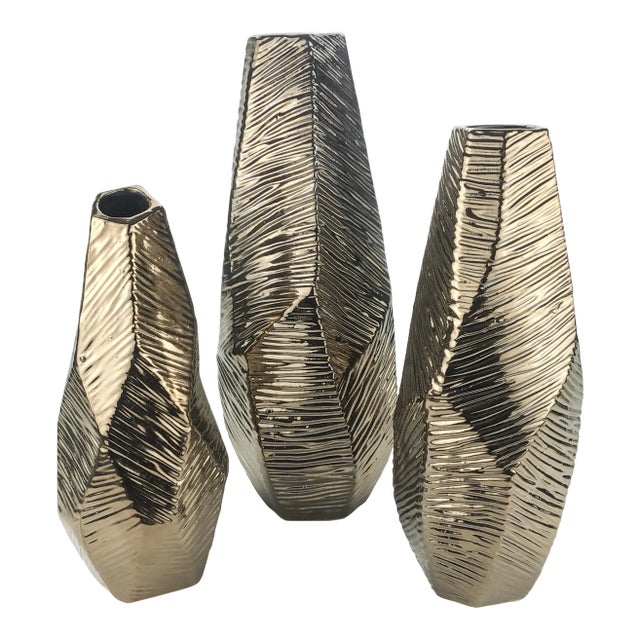 Modern Origami Shaped Ceramic Vases Set of 3 For Sale