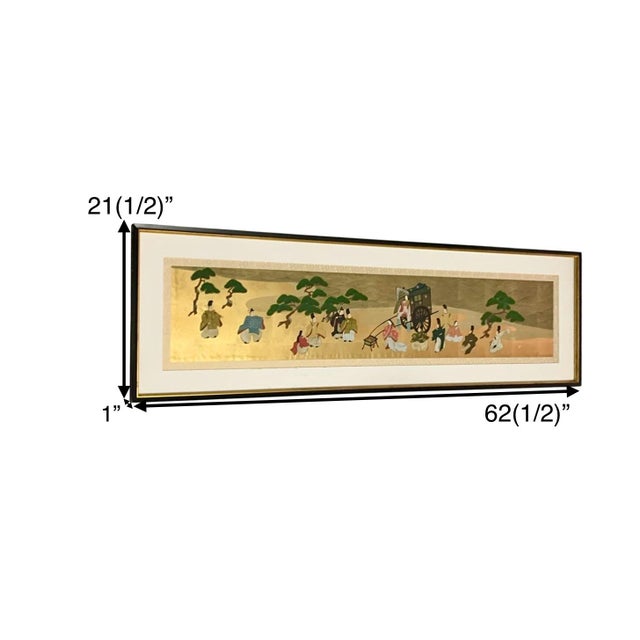 Folk Art Late 20th Century Gold Leaf Painting Large Panoramic Japanese Imperial Court Scene Vintage Art For Sale - Image 3 of 6