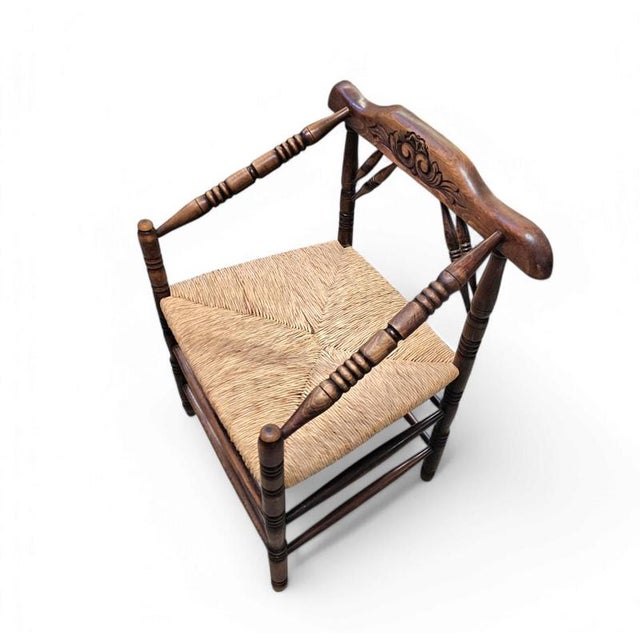 Dutch Oak and Rush Chairs, 1930s, Set of 2 For Sale - Image 4 of 15