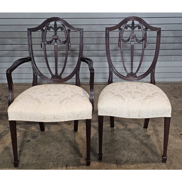 1980s Set of 6 Kindel Master Works Collection Mahogany Federal Shield Back Chairs For Sale - Image 9 of 14