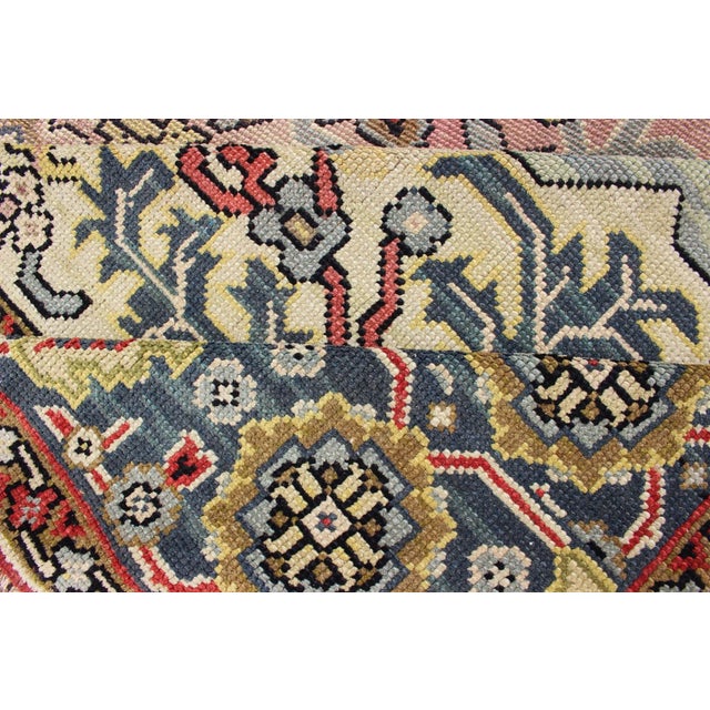 1930s Large Oushak Rug With Floral Design in Pink and Steel Blue For Sale - Image 12 of 13