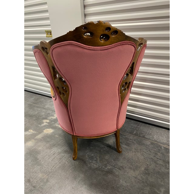 Victorian Style Rose Pink Wingback Chair For Sale - Image 9 of 12