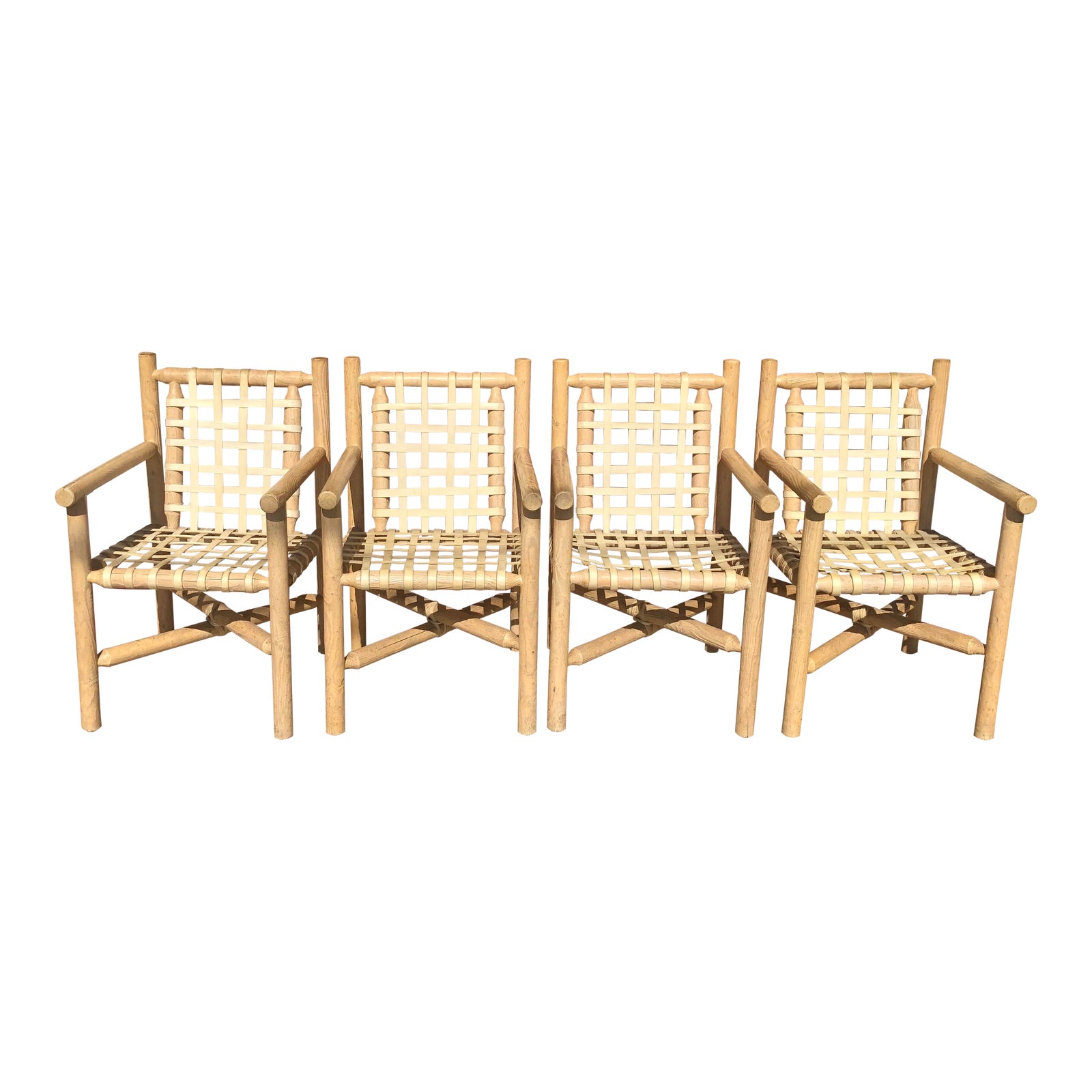 Mcgiuire Rustic Wood And Leather Chairs Set Of 4 Chairish