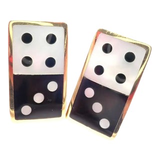 Tiffany & Co. Angela Cummings Inlaid Black Jade MoP 18k Yellow Gold Domino Earrings - 2 Pieces For Sale