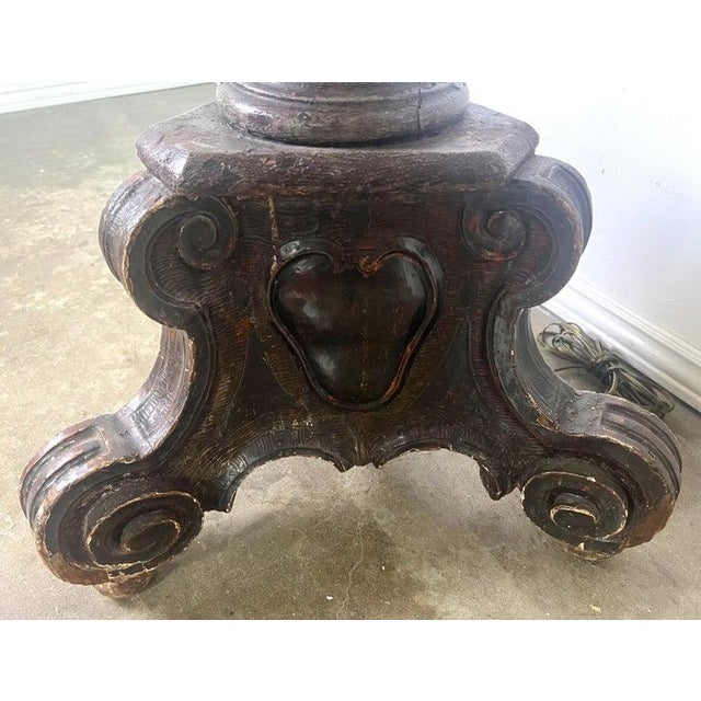 18th Century Baroque Standing Lamp, Carved Wood Base, Parchment Shade For Sale - Image 16 of 17