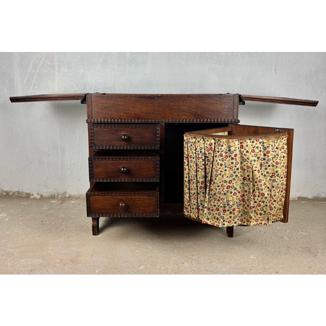 Spanish Oak Sewing Cabinet With Fabric Basket, Early 20th Century For Sale - Image 9 of 18