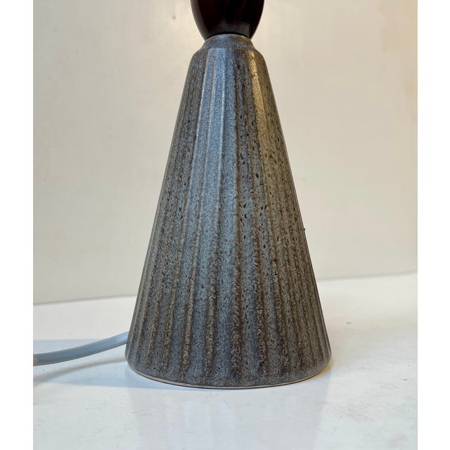 - Dusty glazed Ceramic table lamp decorated with vertical ribbings - Designed and manufactured by Elisabeth Loholt in...