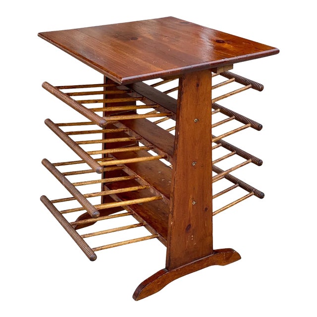 Vintage Farmhouse Pine Turned Spindle Magazine Record Rack Holder For Sale