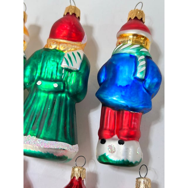 Red Vintage Glass Santa & Christmas Caroler Ornaments – Set of 7 For Sale - Image 8 of 12