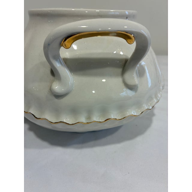 Vintage Ceramic Soup Tureen With Gold Trim and Ladle For Sale - Image 9 of 9